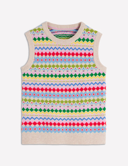 Edie Fair Isle Tank-Oatmeal Melange, Multi-7