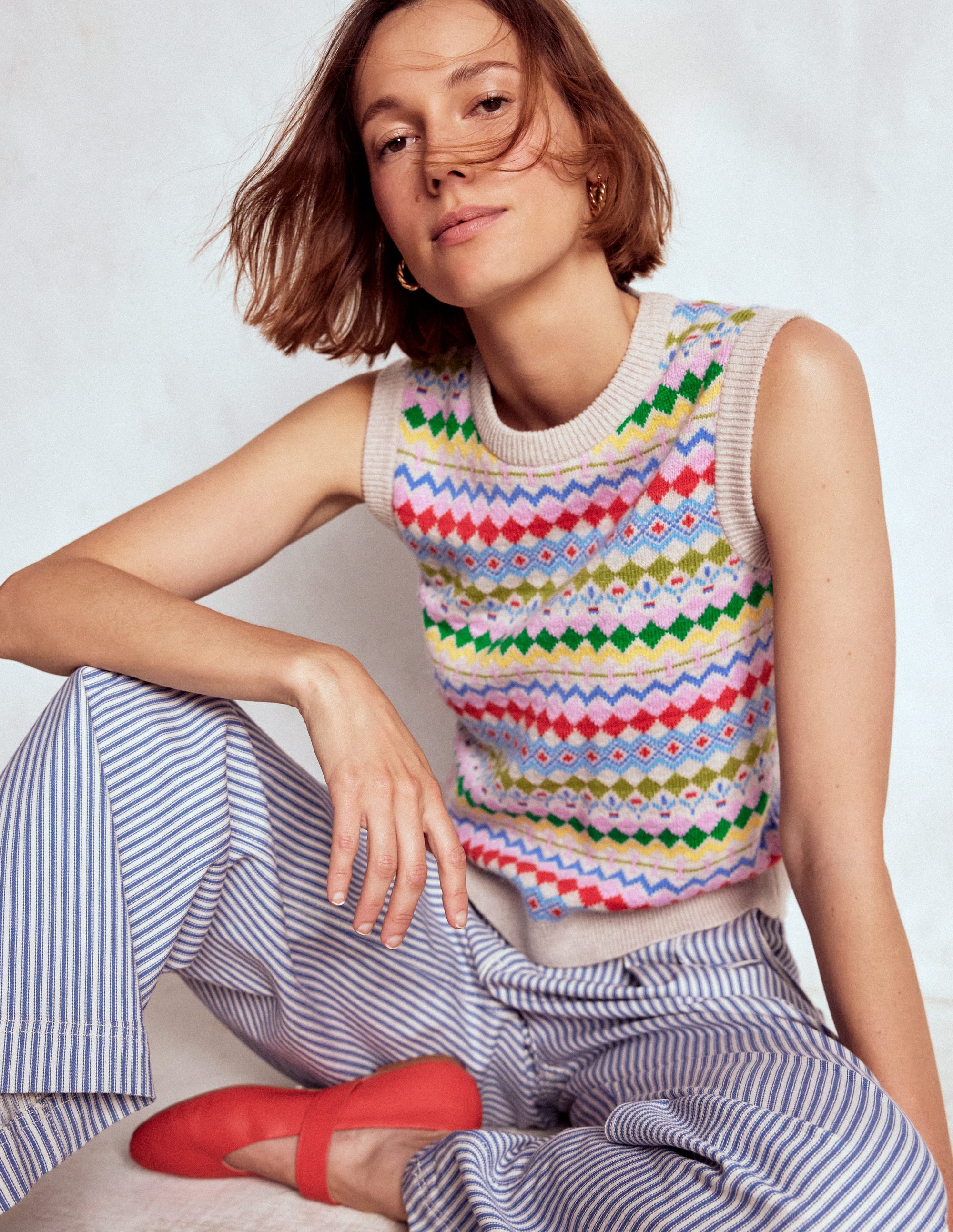 Edie Fair Isle Tank-Oatmeal Melange, Multi - Image 1