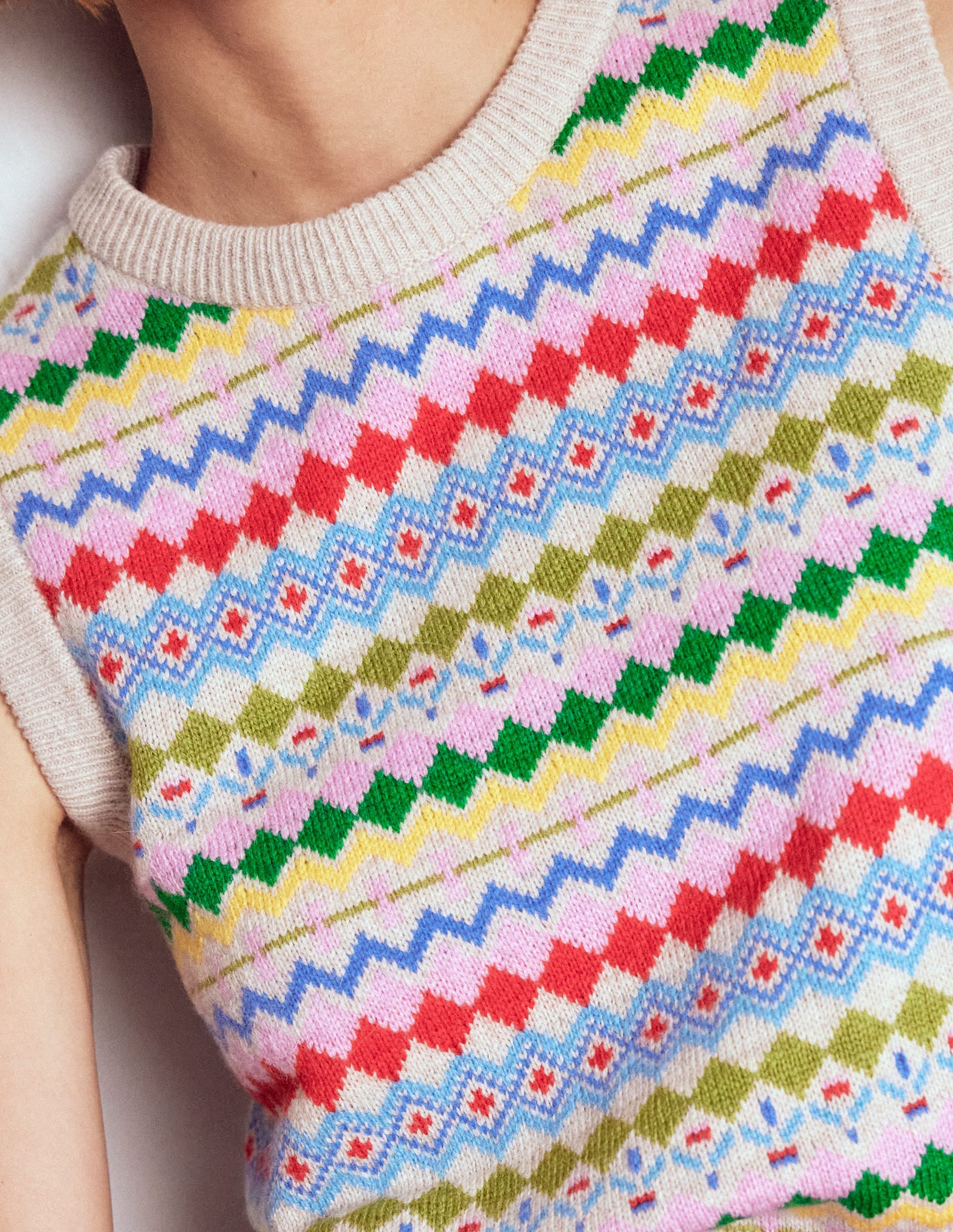 Edie Fair Isle Tank-Oatmeal Melange, Multi - Image 2