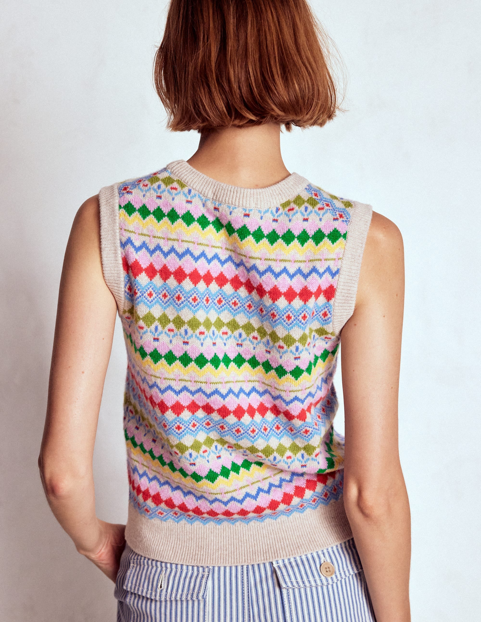 Edie Fair Isle Tank-Oatmeal Melange, Multi - Image 3