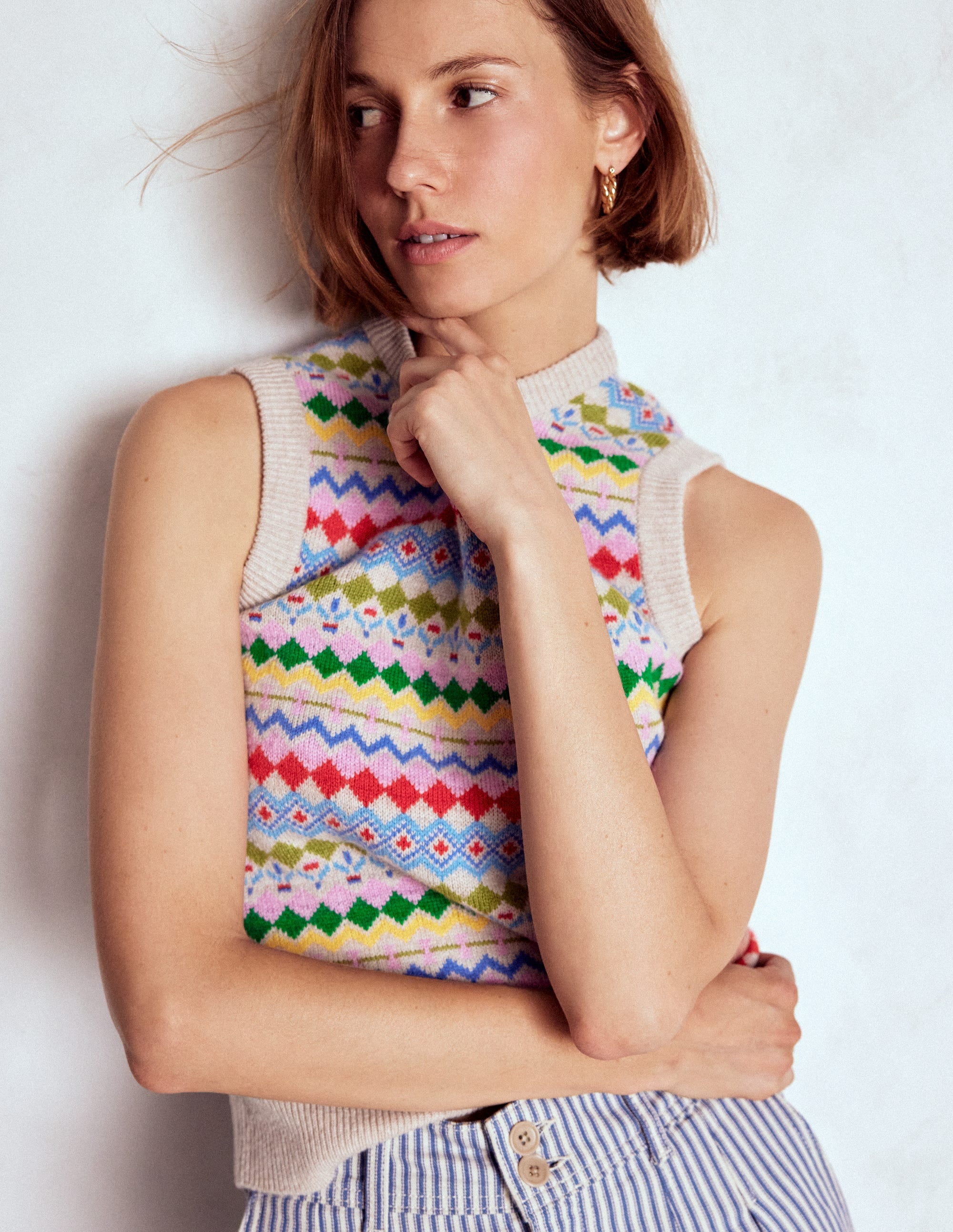 Edie Fair Isle Tank-Oatmeal Melange, Multi - Image 4