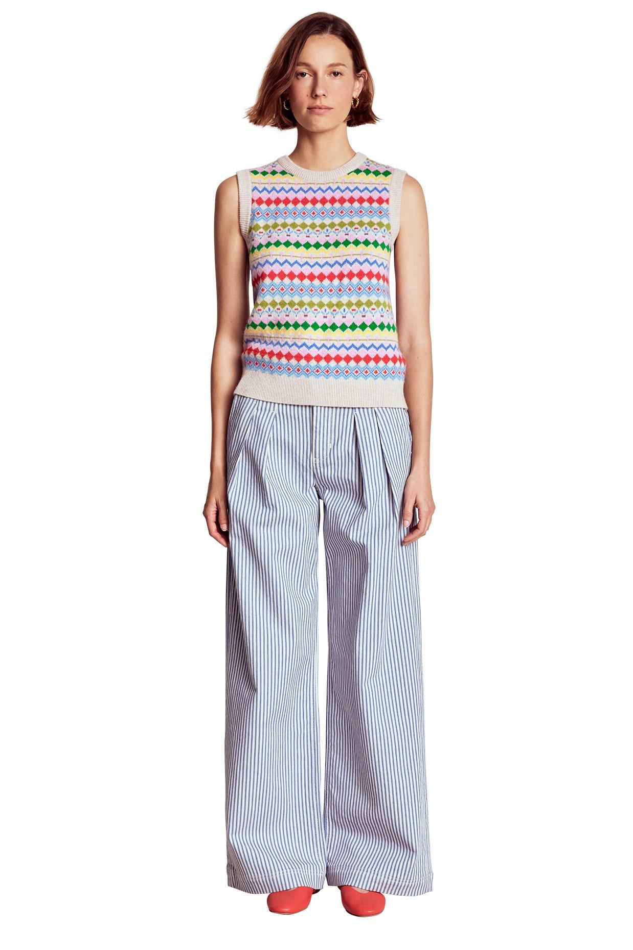 Edie Fair Isle Tank-Oatmeal Melange, Multi-6