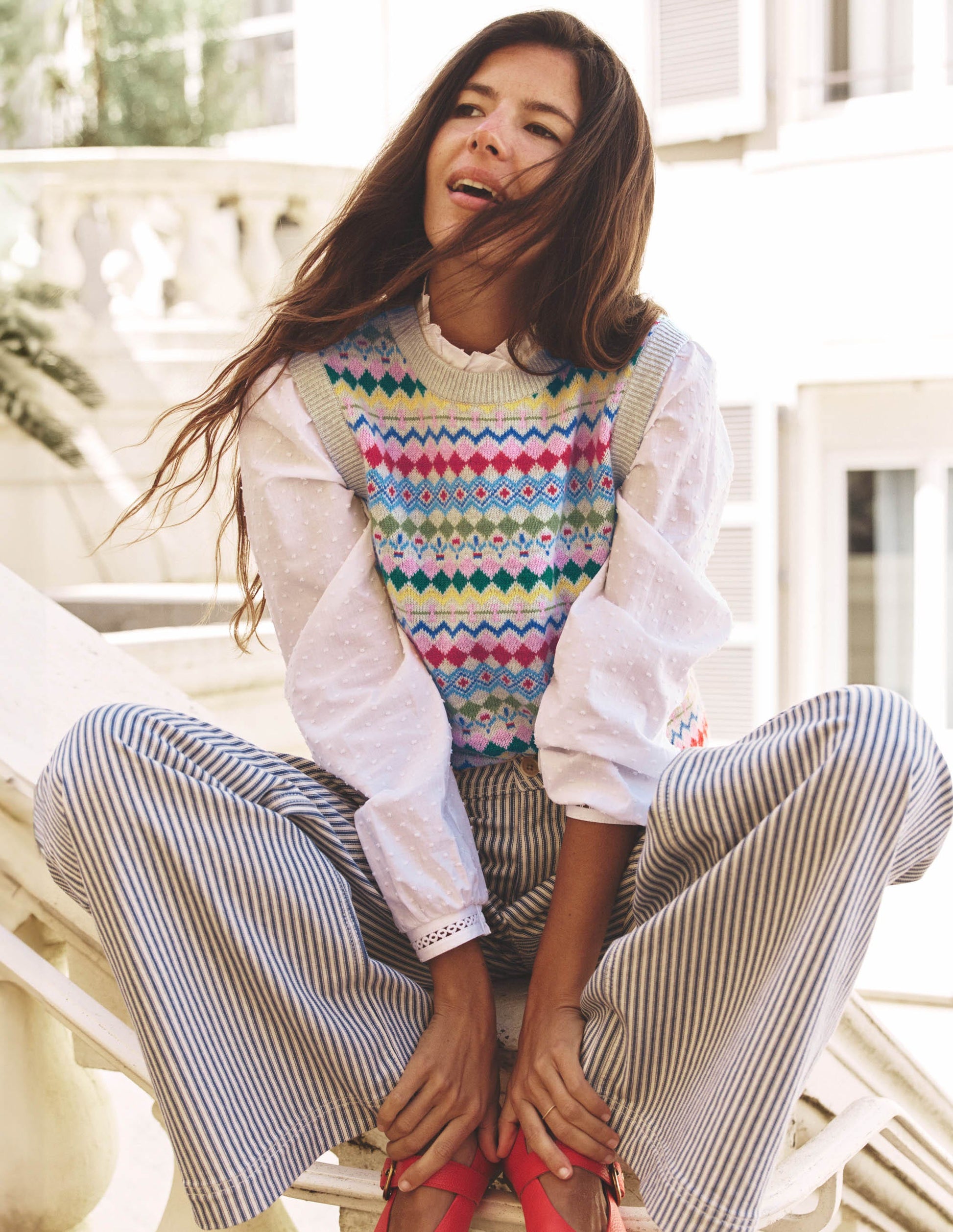 Edie Fair Isle Tank-Oatmeal Melange, Multi-6