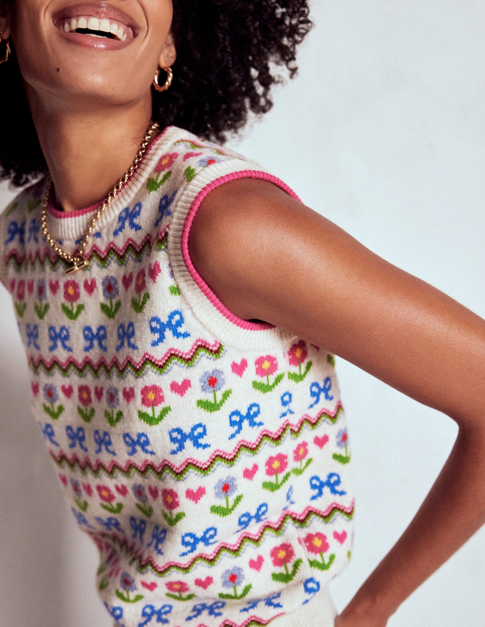 Edie Fair Isle Tank-Oatmeal Melange, Flowers - Image 2