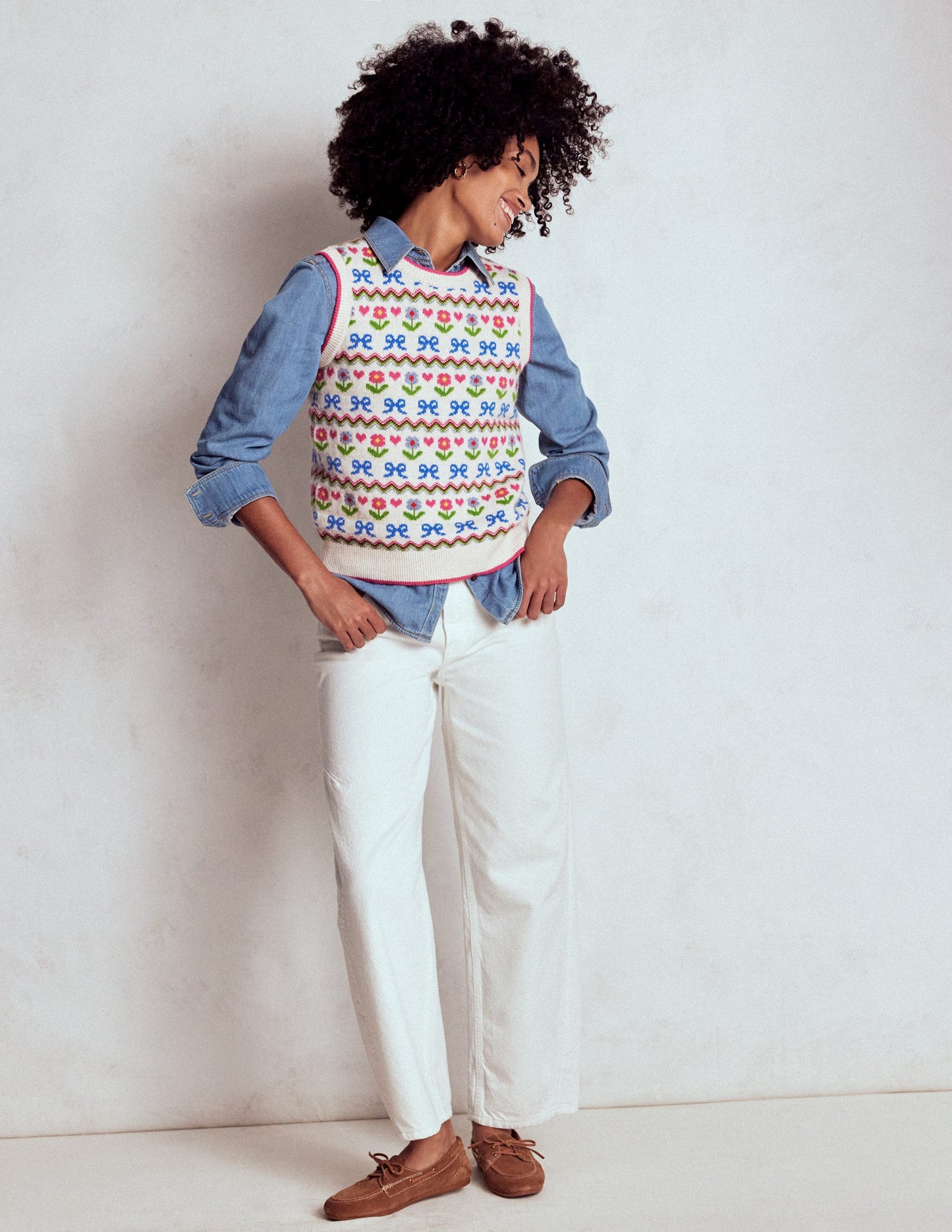 Edie Fair Isle Tank-Oatmeal Melange, Flowers