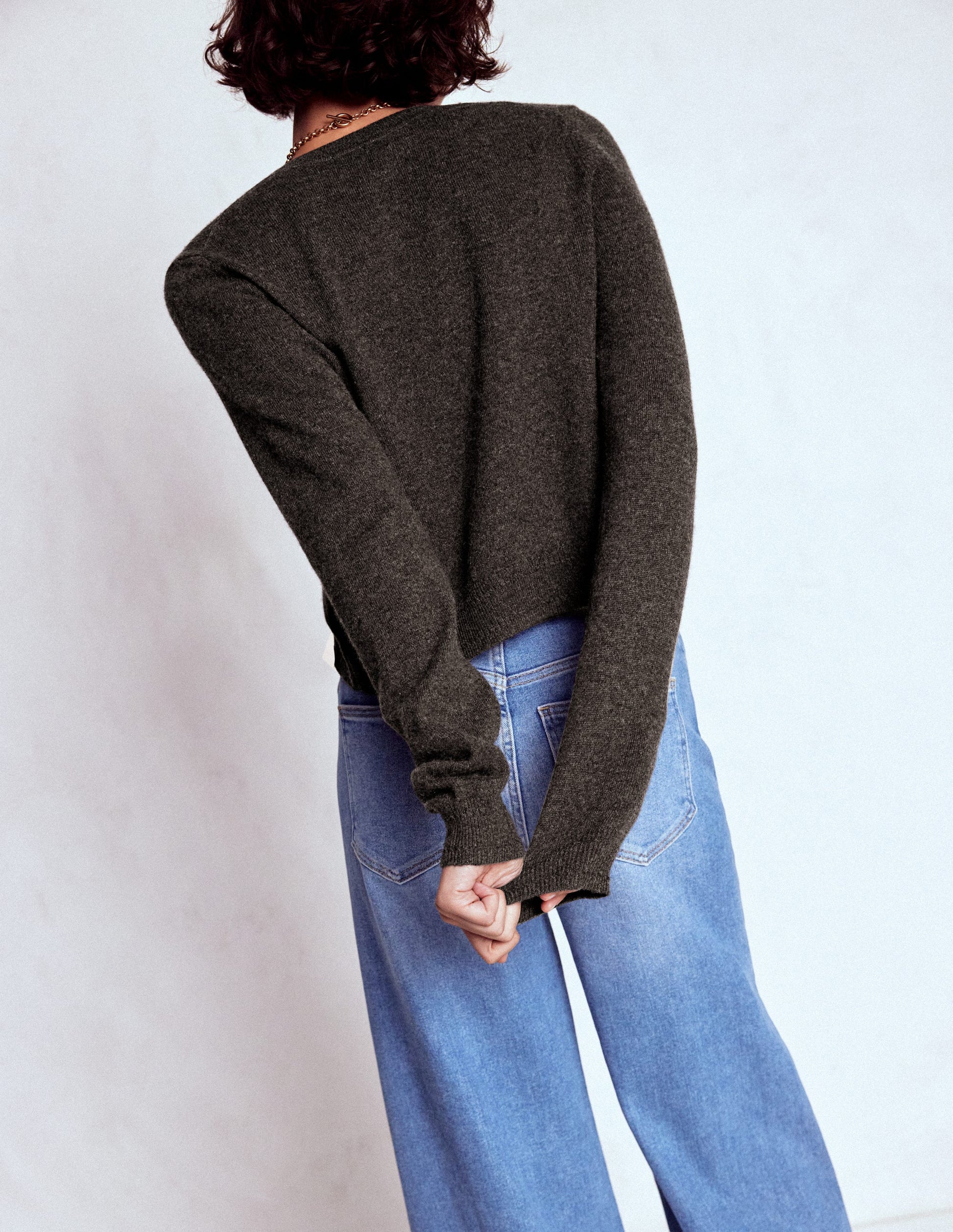 Eva Cashmere Cropped Cardigan-Charcoal Melange-3