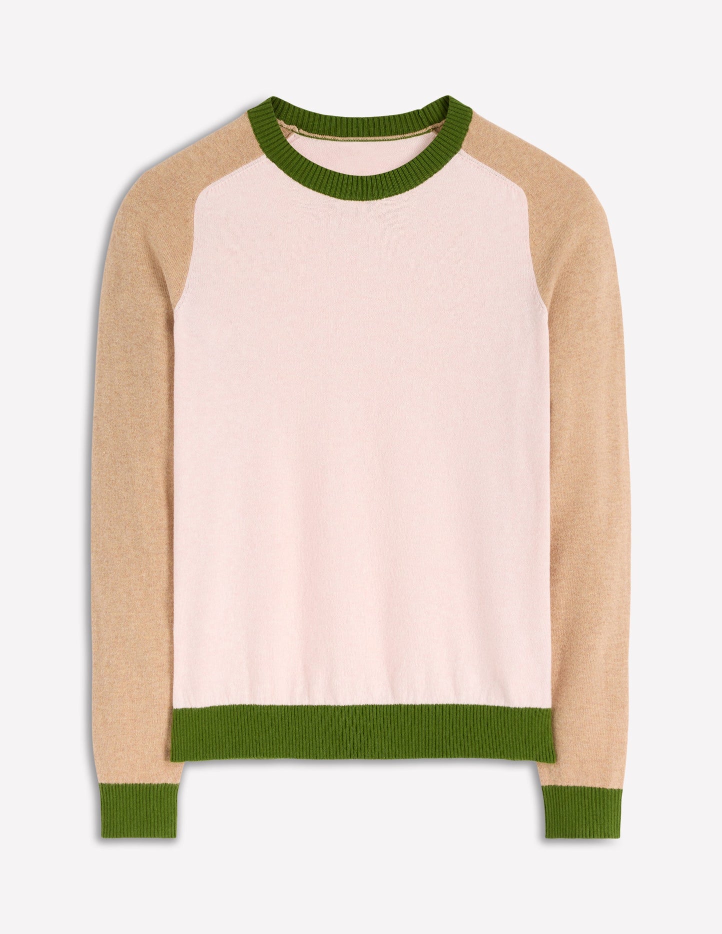 Meg Raglan Sleeve Jumper-Pink, Green Colour Block