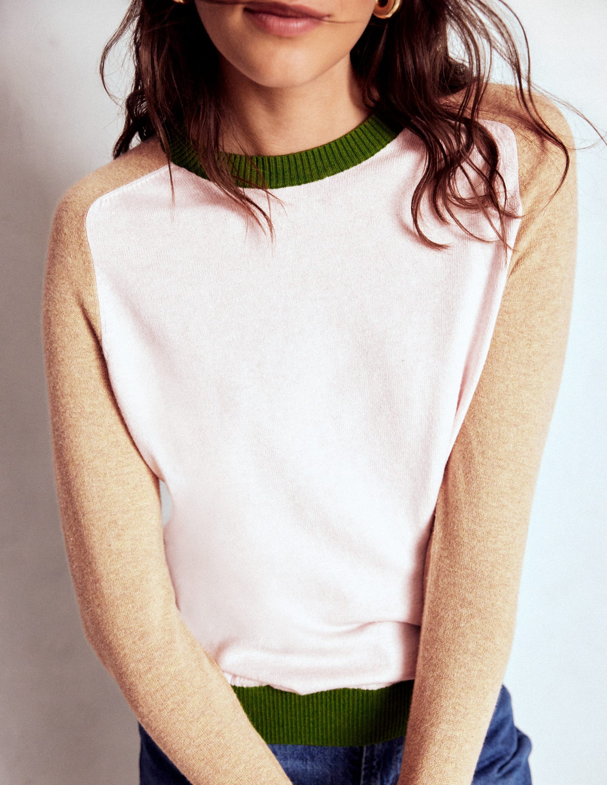 Meg Raglan Sleeve Jumper-Pink, Green Colour Block-1
