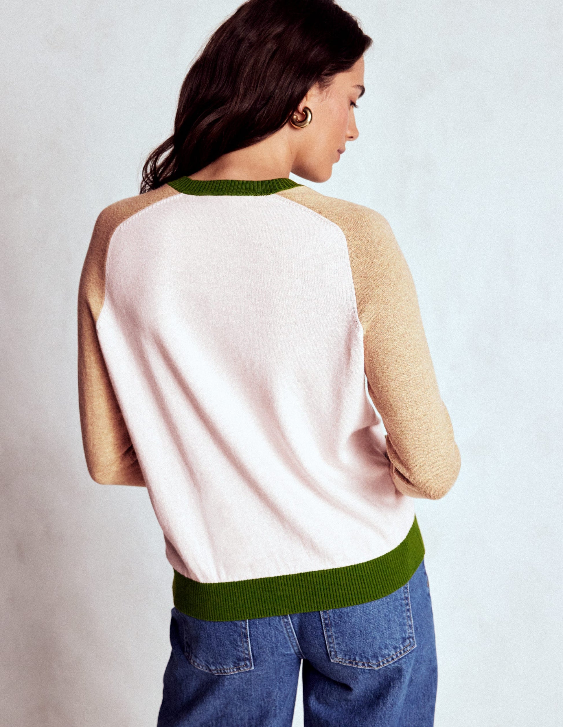 Meg Raglan Sleeve Jumper-Pink, Green Colour Block-3