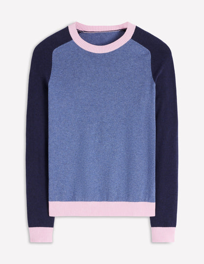 Meg Raglan Sleeve Jumper-Blue, Pink Colour Block-5