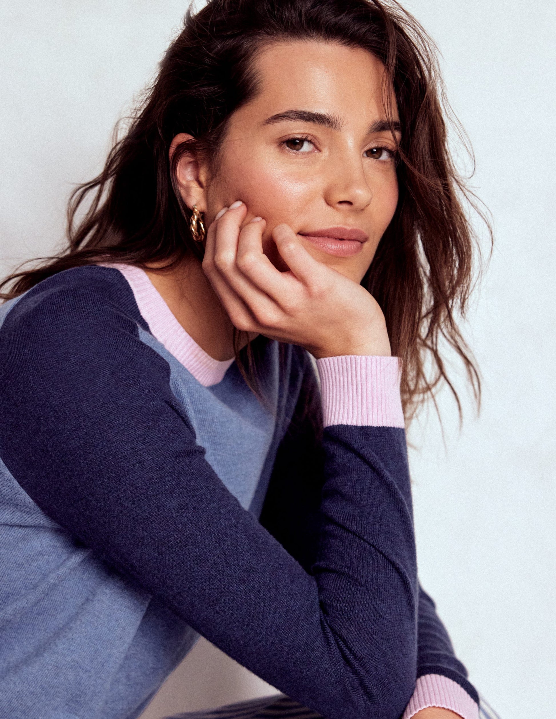 Meg Raglan Sleeve Jumper-Blue, Pink Colour Block-1