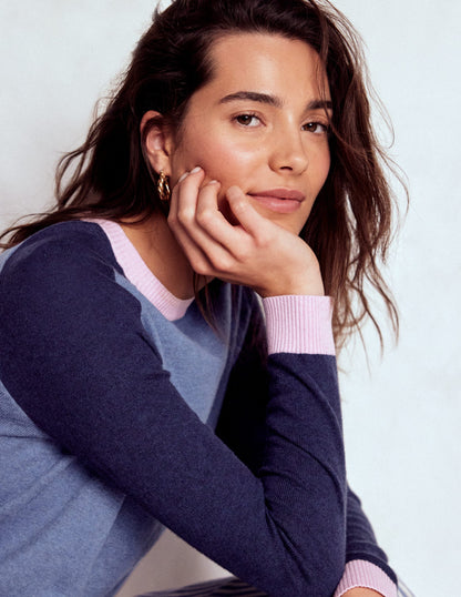 Meg Raglan Sleeve Jumper-Blue, Pink Colour Block-1