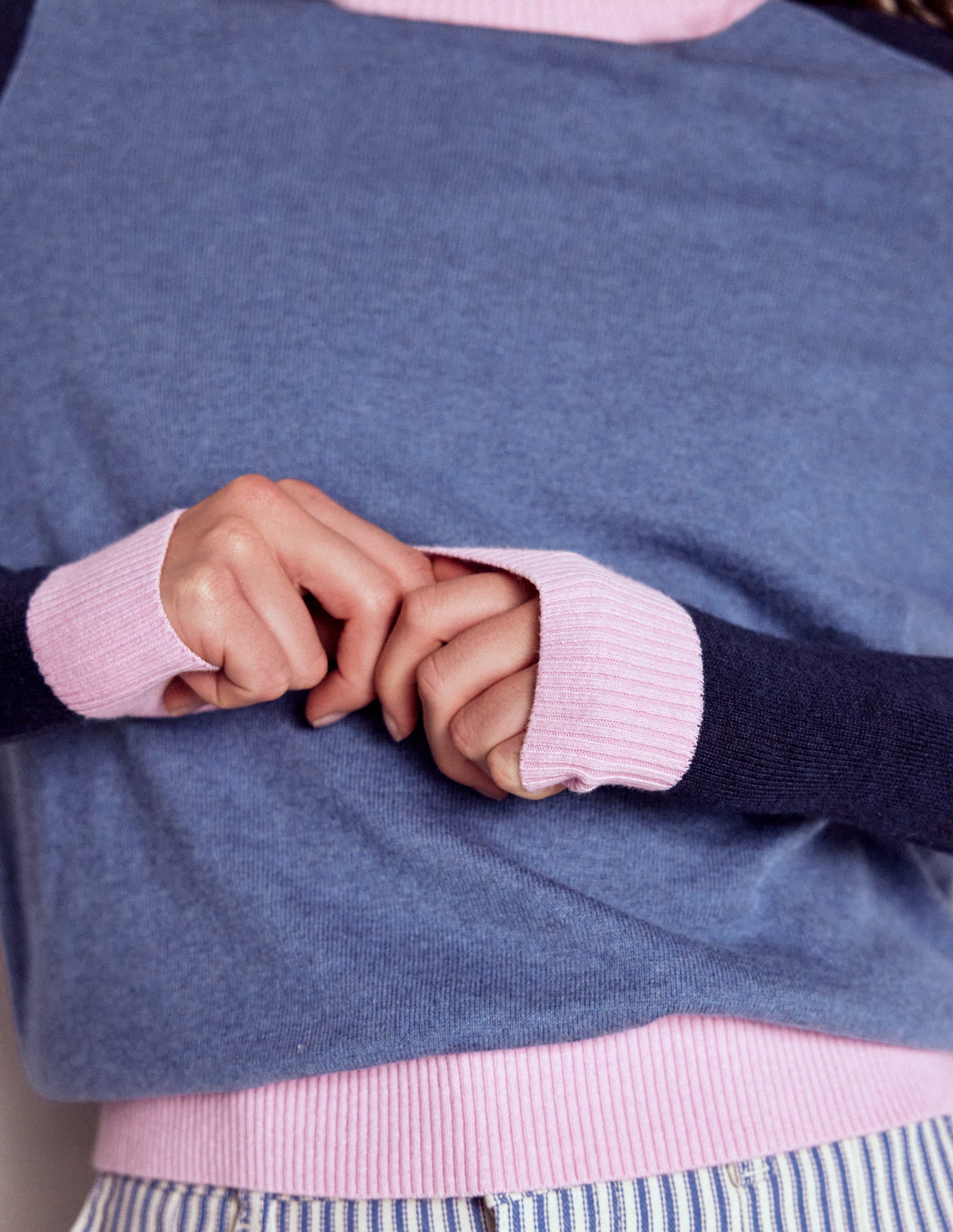 Meg Raglan Sleeve Jumper-Blue, Pink Colour Block - Image 2