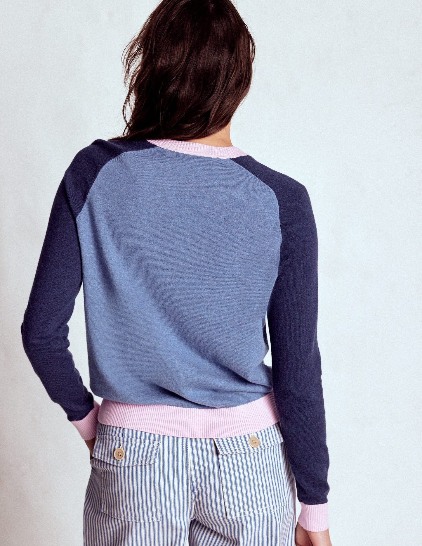 Meg Raglan Sleeve Jumper-Blue, Pink Colour Block