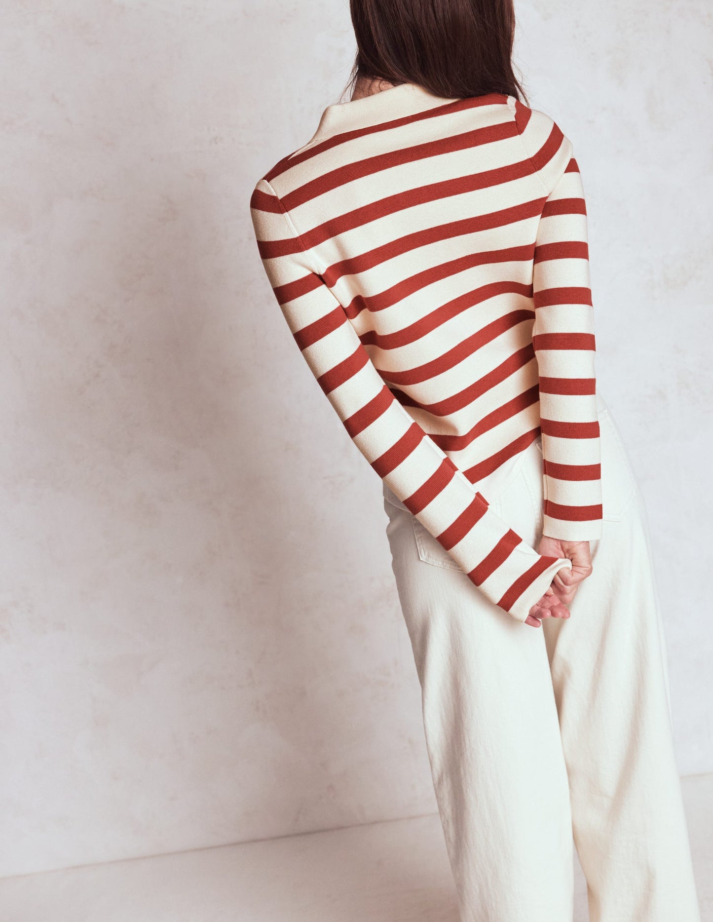 Astrid Knitted Shirt-Warm Ivory, Terracotta
