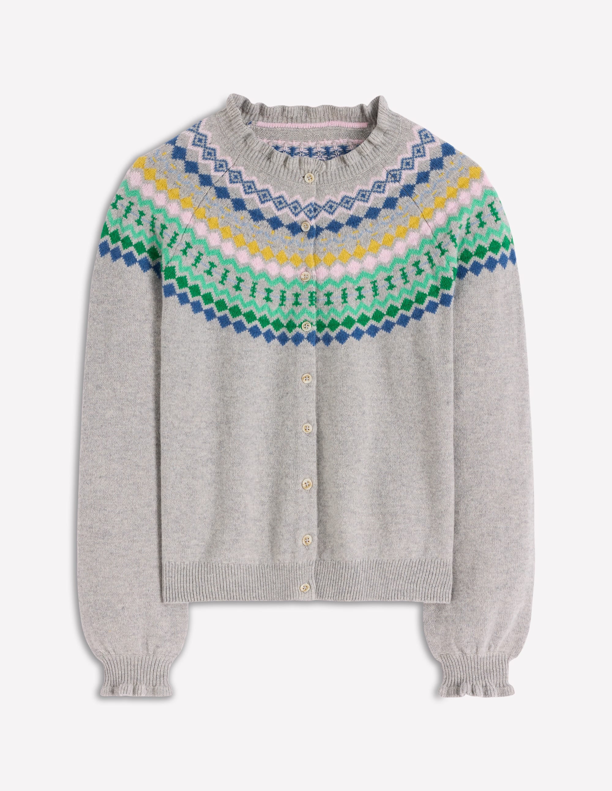 Fae Fair Isle Frilled Cardigan-Grey Melange - Image 7