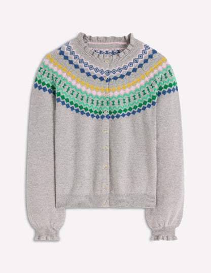 Fae Fair Isle Frilled Cardigan-Grey Melange-5