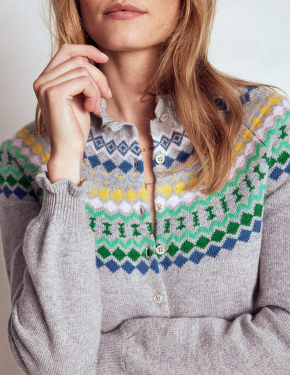 Fae Fair Isle Frilled Cardigan-Grey Melange-2
