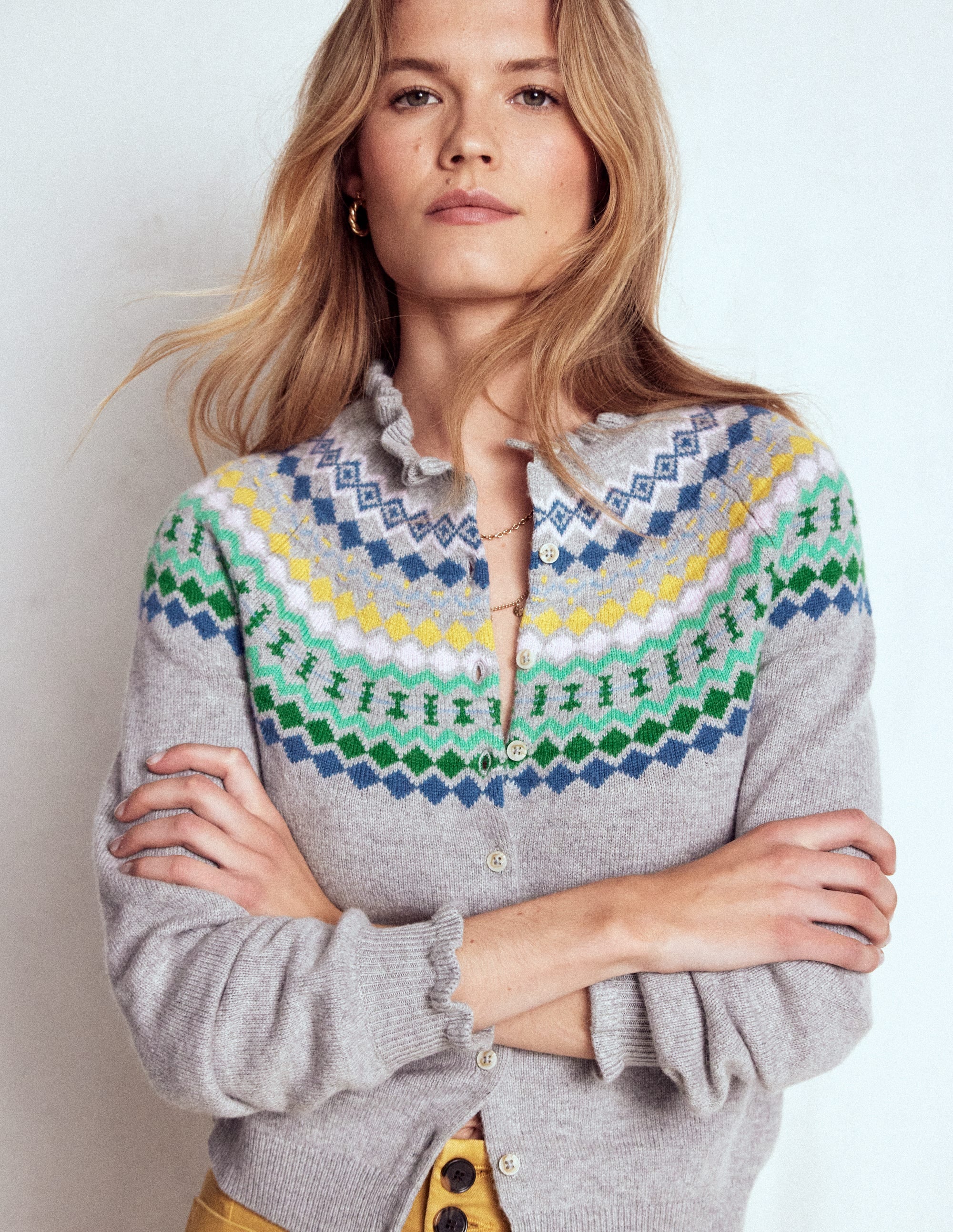 Fae Fair Isle Frilled Cardigan-Grey Melange - Image 2