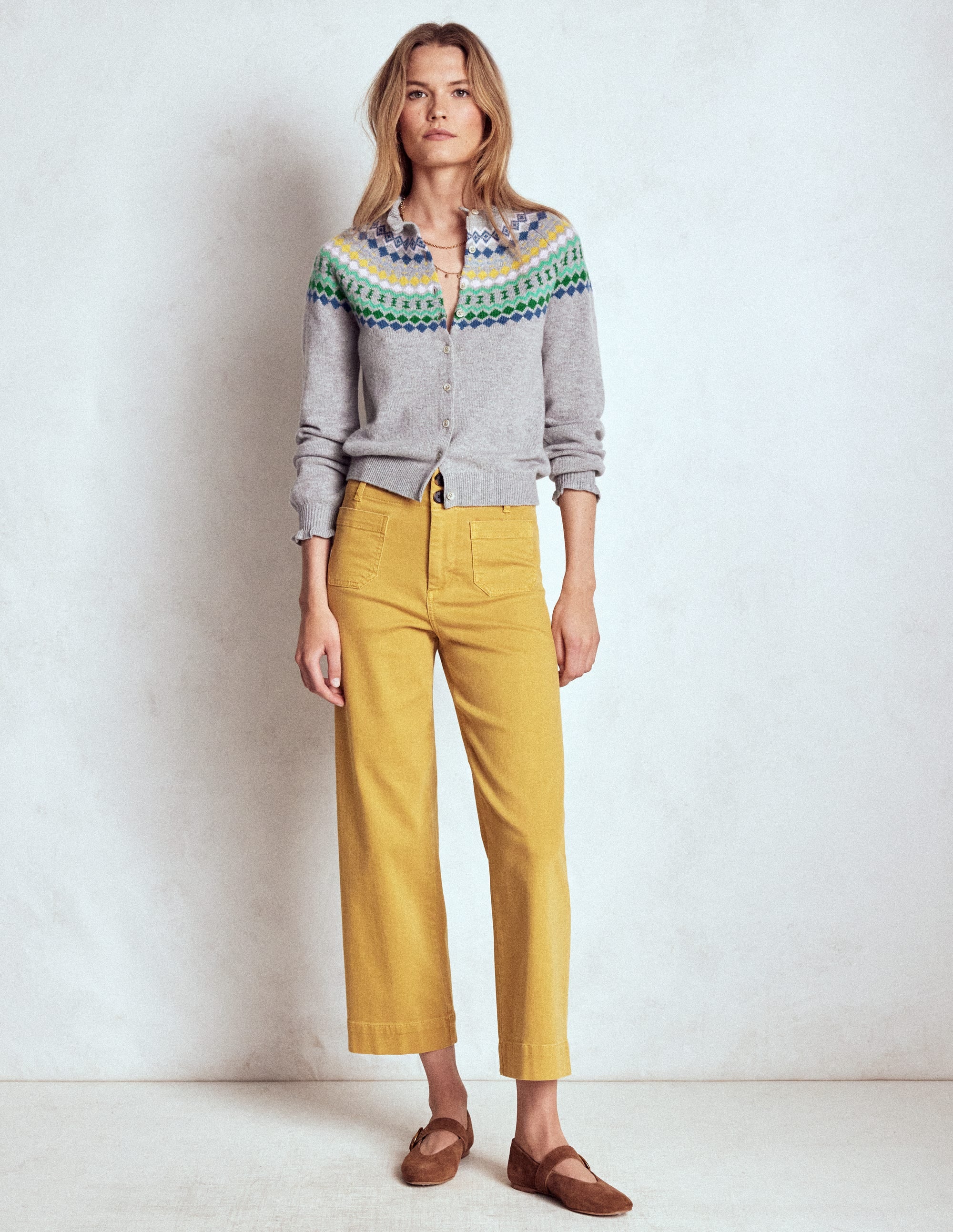 Fae Fair Isle Frilled Cardigan-Grey Melange - Image 5