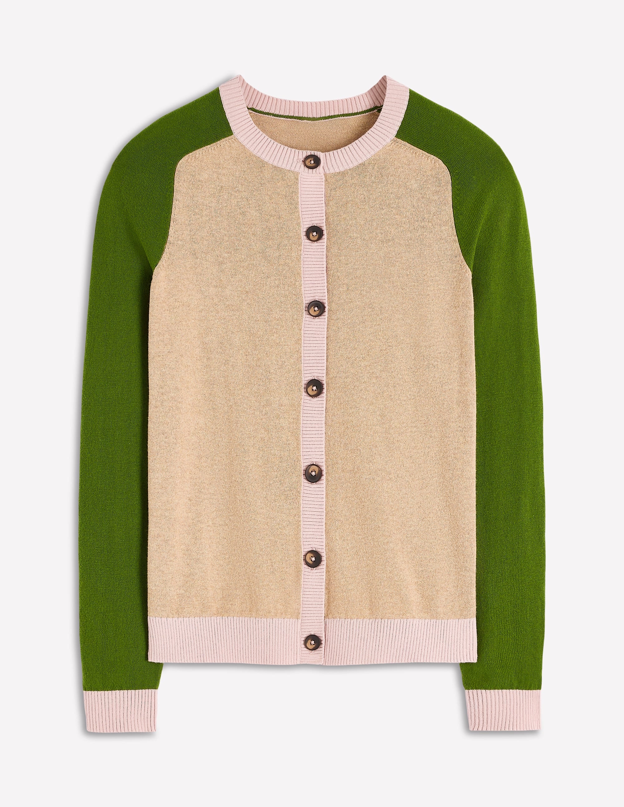 Meg Raglan Sleeve Cardigan-Oatmeal, Green Colour Block - Image 5