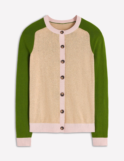 Meg Raglan Sleeve Cardigan-Oatmeal, Green Colour Block-5