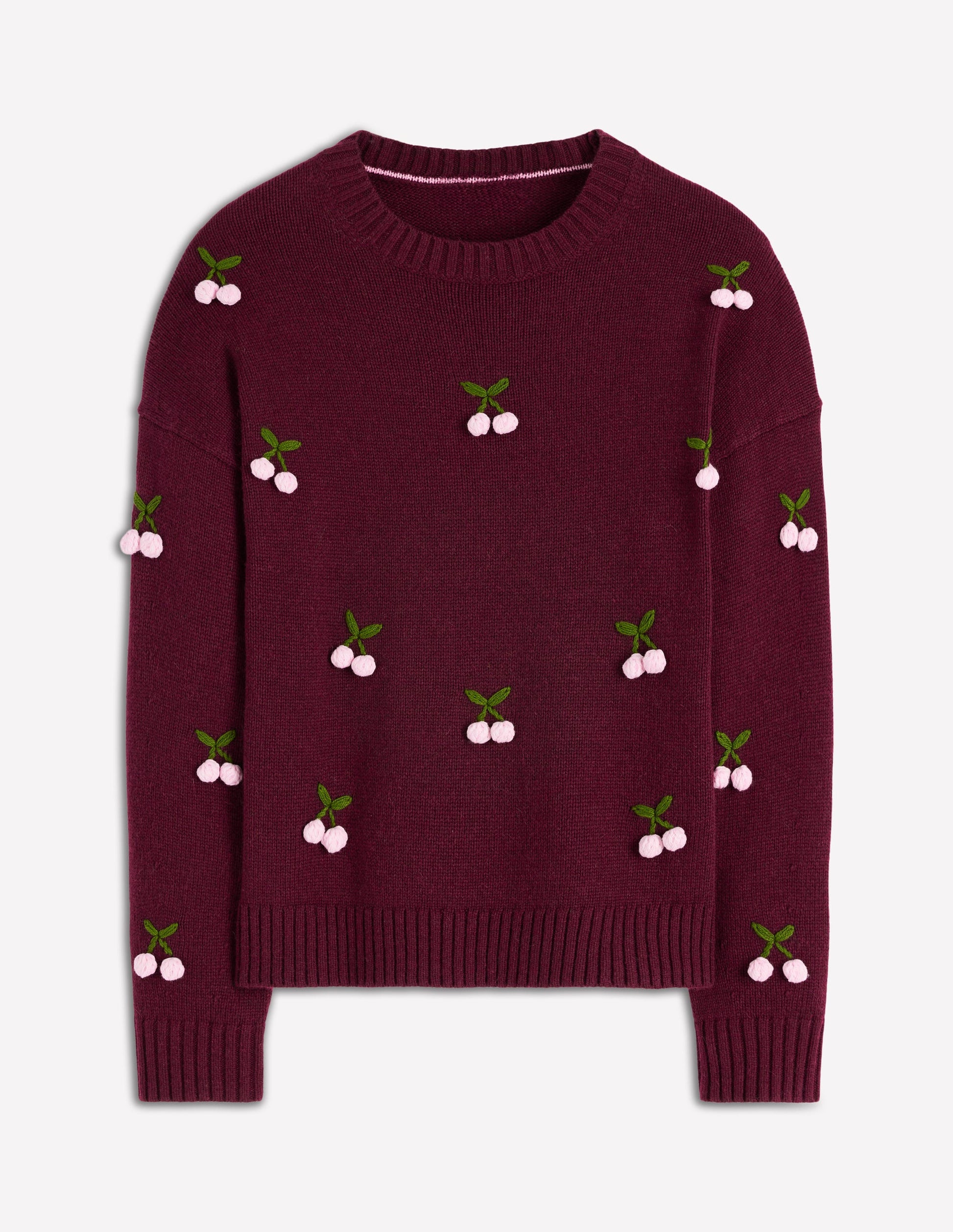 Natalie Embroidered Jumper-Chestnut Melange, Cherry-5
