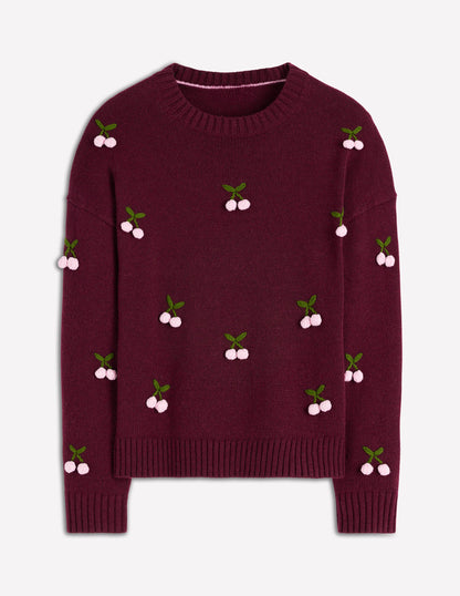 Natalie Embroidered Jumper-Chestnut Melange, Cherry-5
