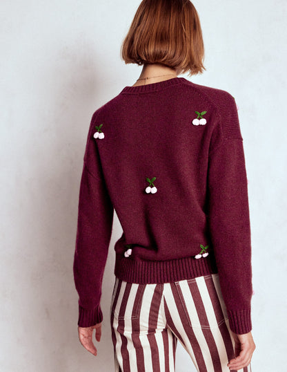 Natalie Embroidered Jumper-Chestnut Melange, Cherry-3