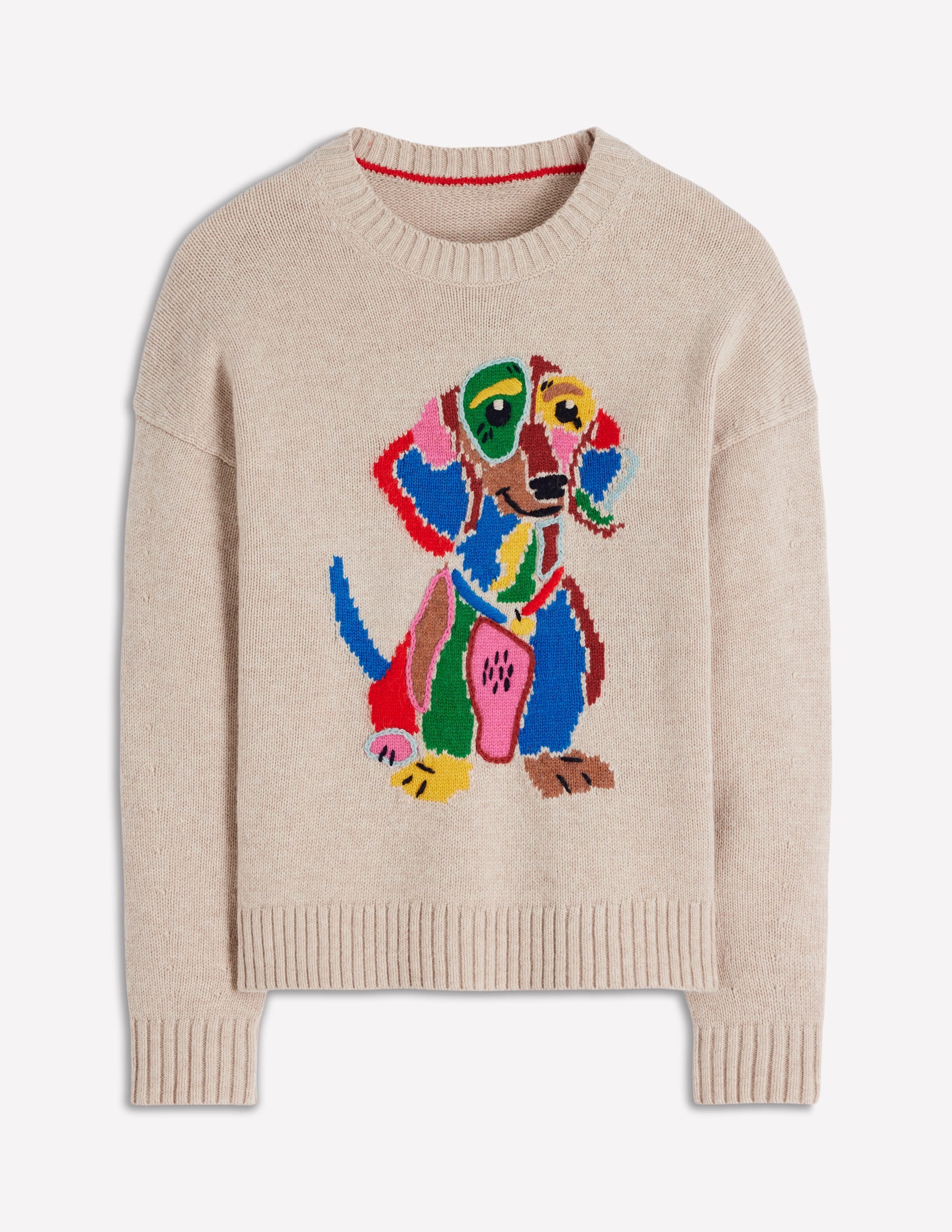 Natalie Embroidered Jumper-Oatmeal Melange, Daschund - Image 5
