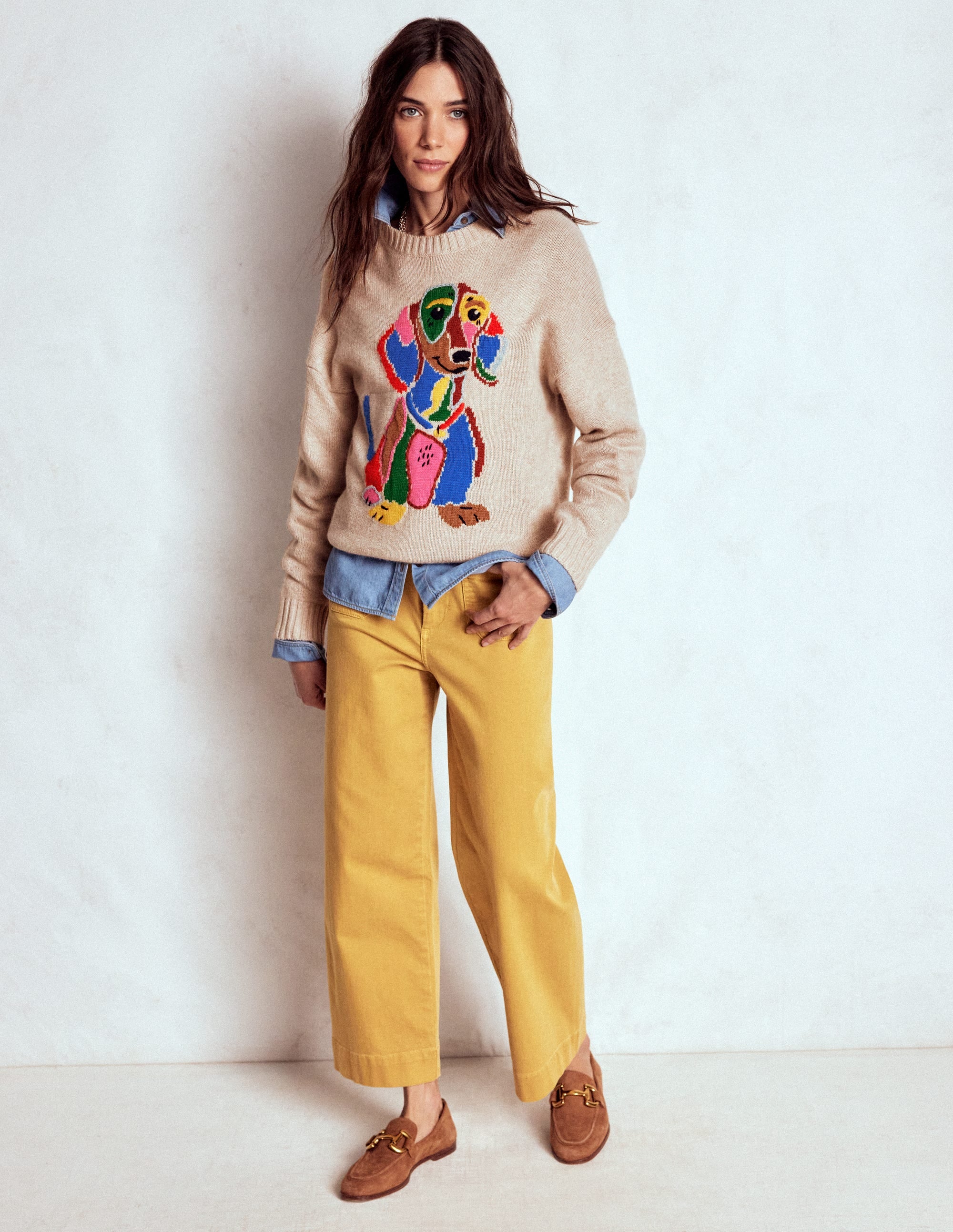 Natalie Embroidered Jumper-Oatmeal Melange, Daschund - Image 4