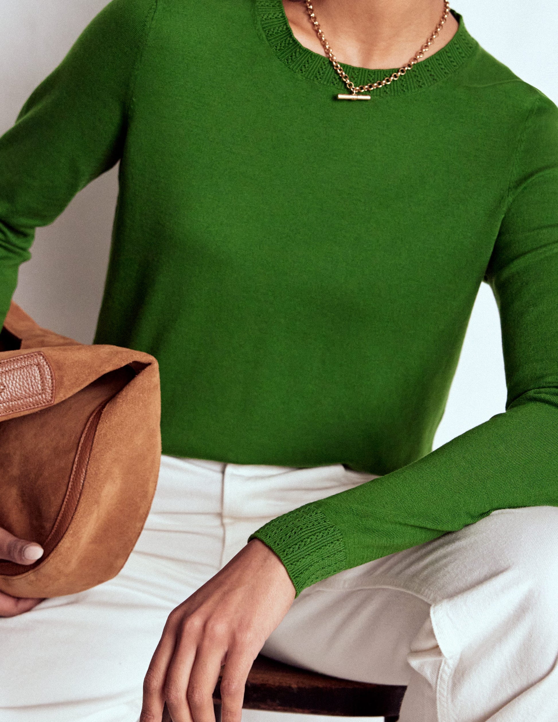 Emilia Cotton Crew Jumper-Promenade Green Boden UK - Main Image