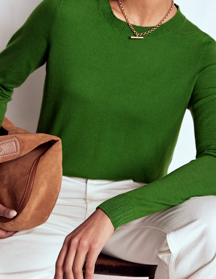 Emilia Cotton Crew Jumper-Promenade Green