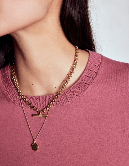 Emilia Cotton Crew Jumper-Pink Heather-2