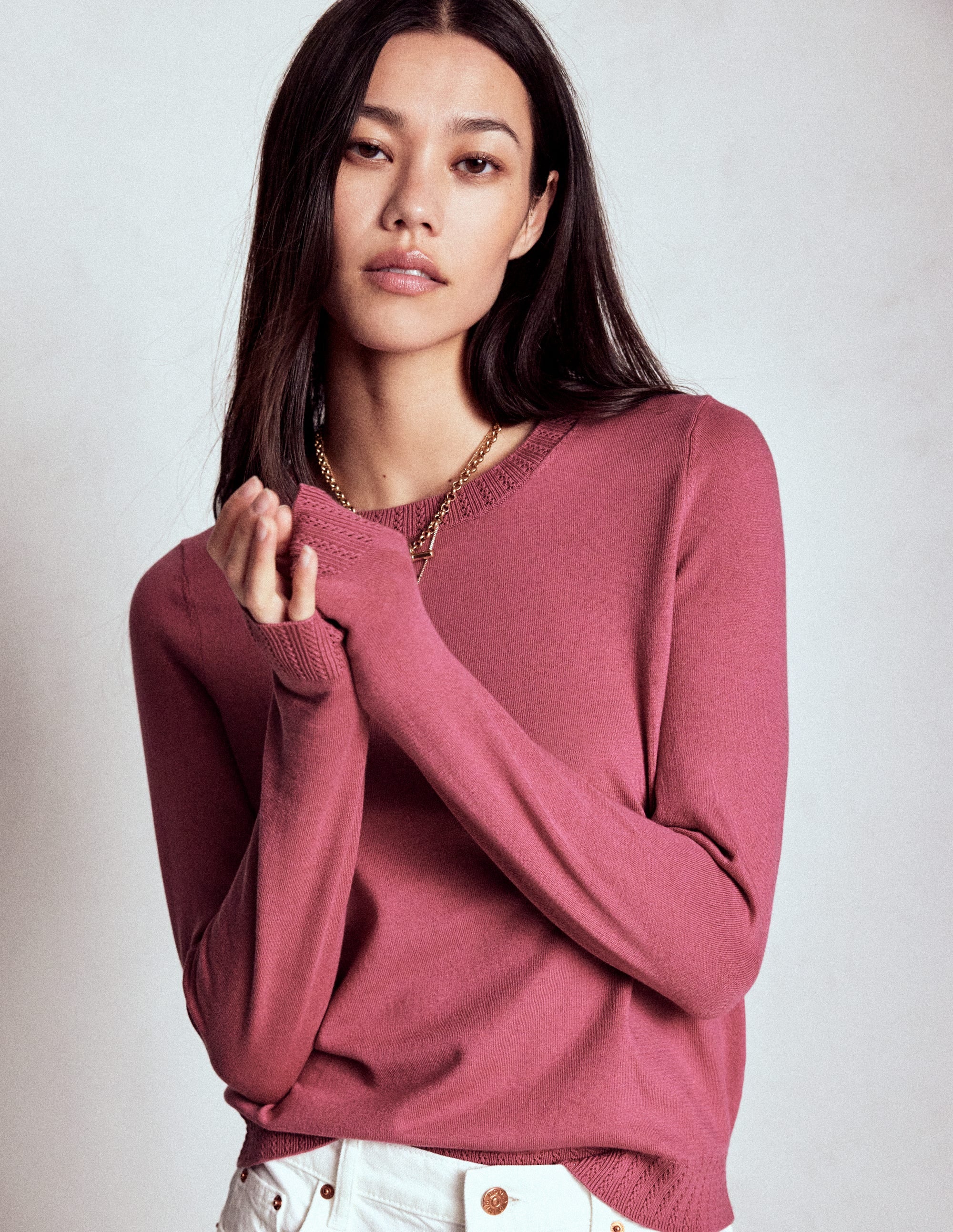 Emilia Cotton Crew Jumper-Pink Heather - Image 4