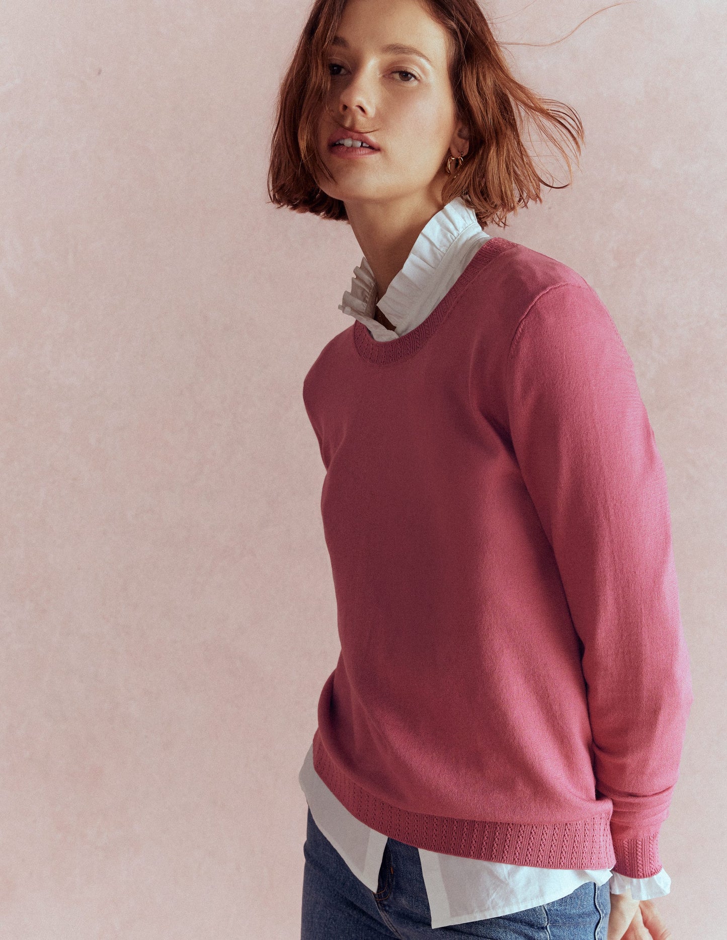Emilia Cotton Crew Jumper-Pink Heather