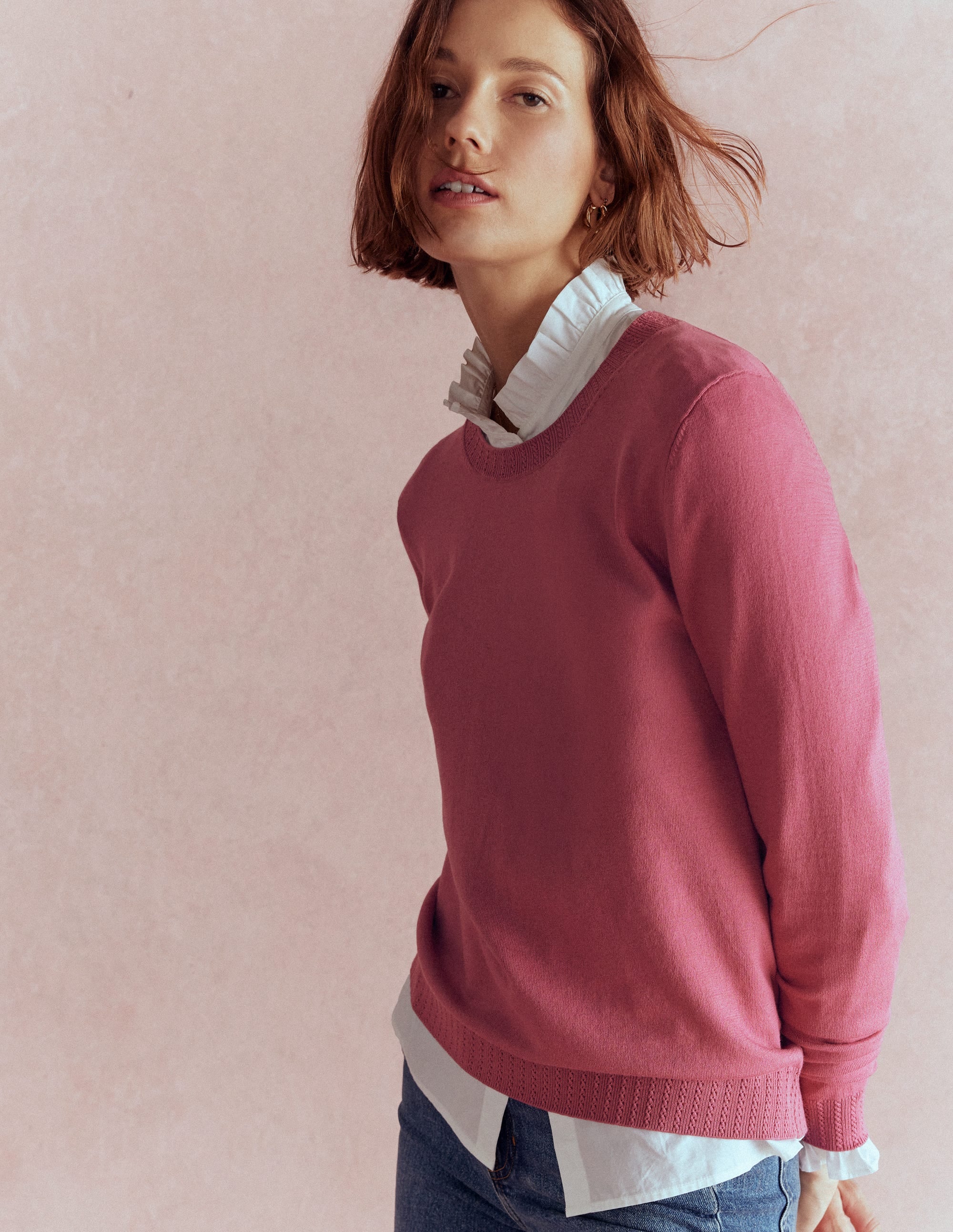 Emilia Cotton Crew Jumper-Pink Heather - Image 6