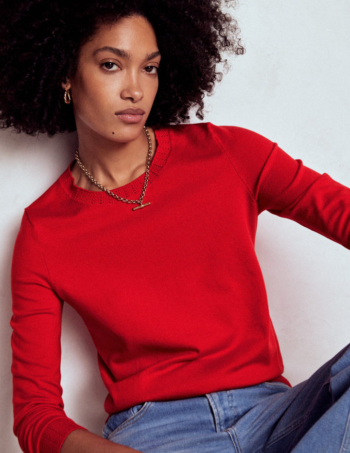 Emilia Cotton Crew Jumper-Poppy Red
