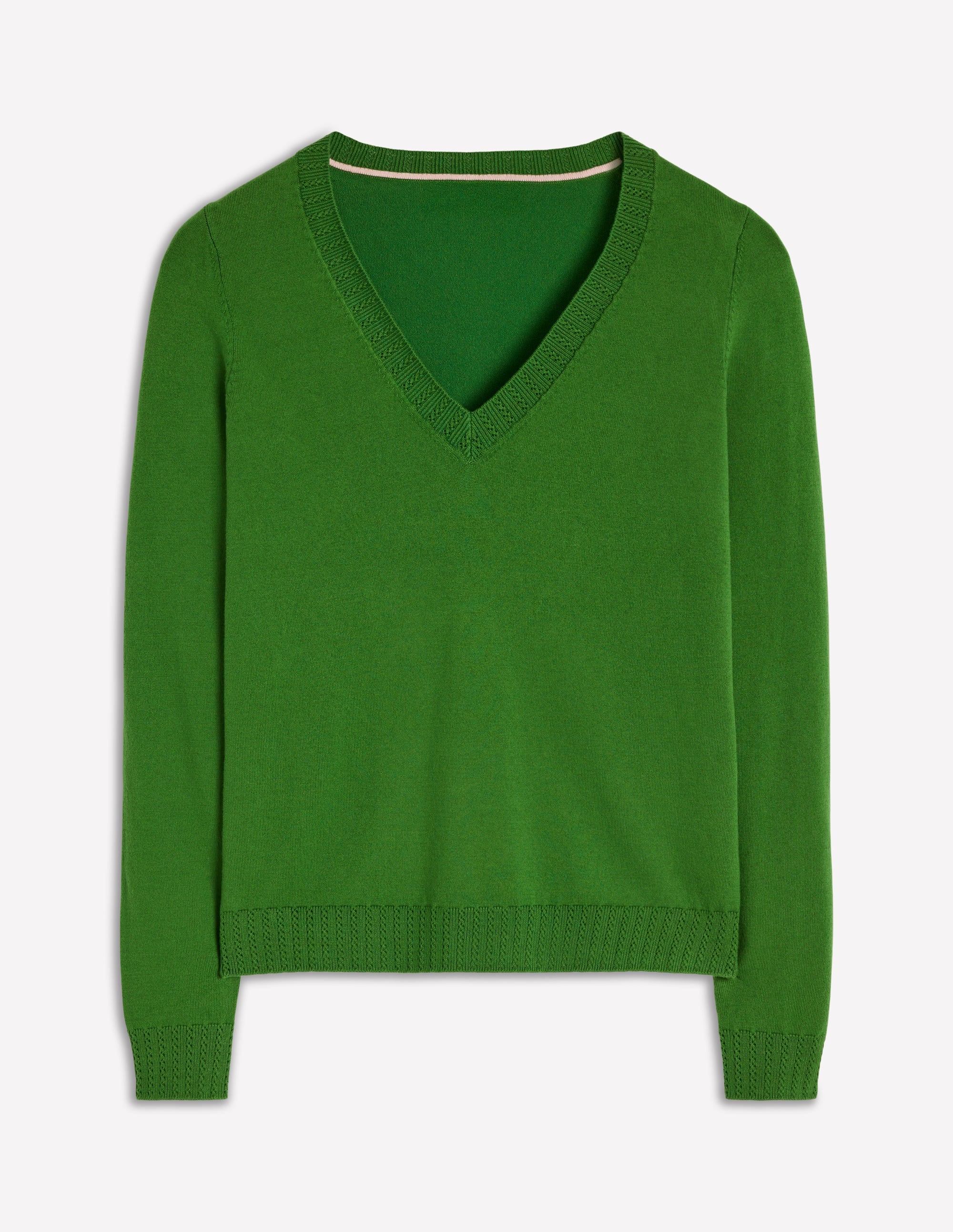 Emilia Cotton V-Neck Jumper-Promenade Green - Image 6