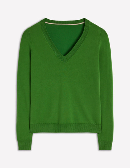 Emilia Cotton V-Neck Jumper-Promenade Green-6