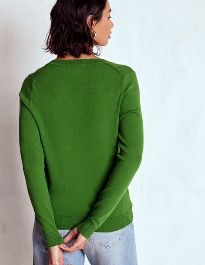 Emilia Cotton V-Neck Jumper-Promenade Green-3