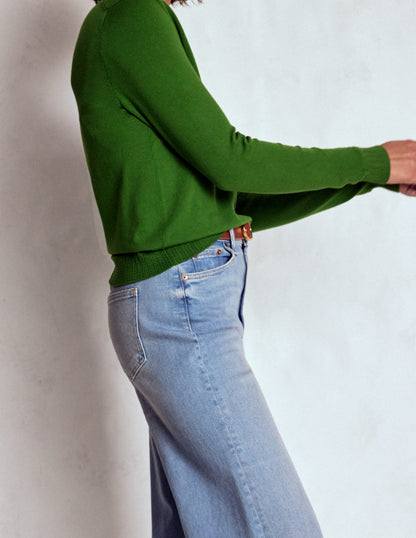 Emilia Cotton V-Neck Jumper-Promenade Green-5