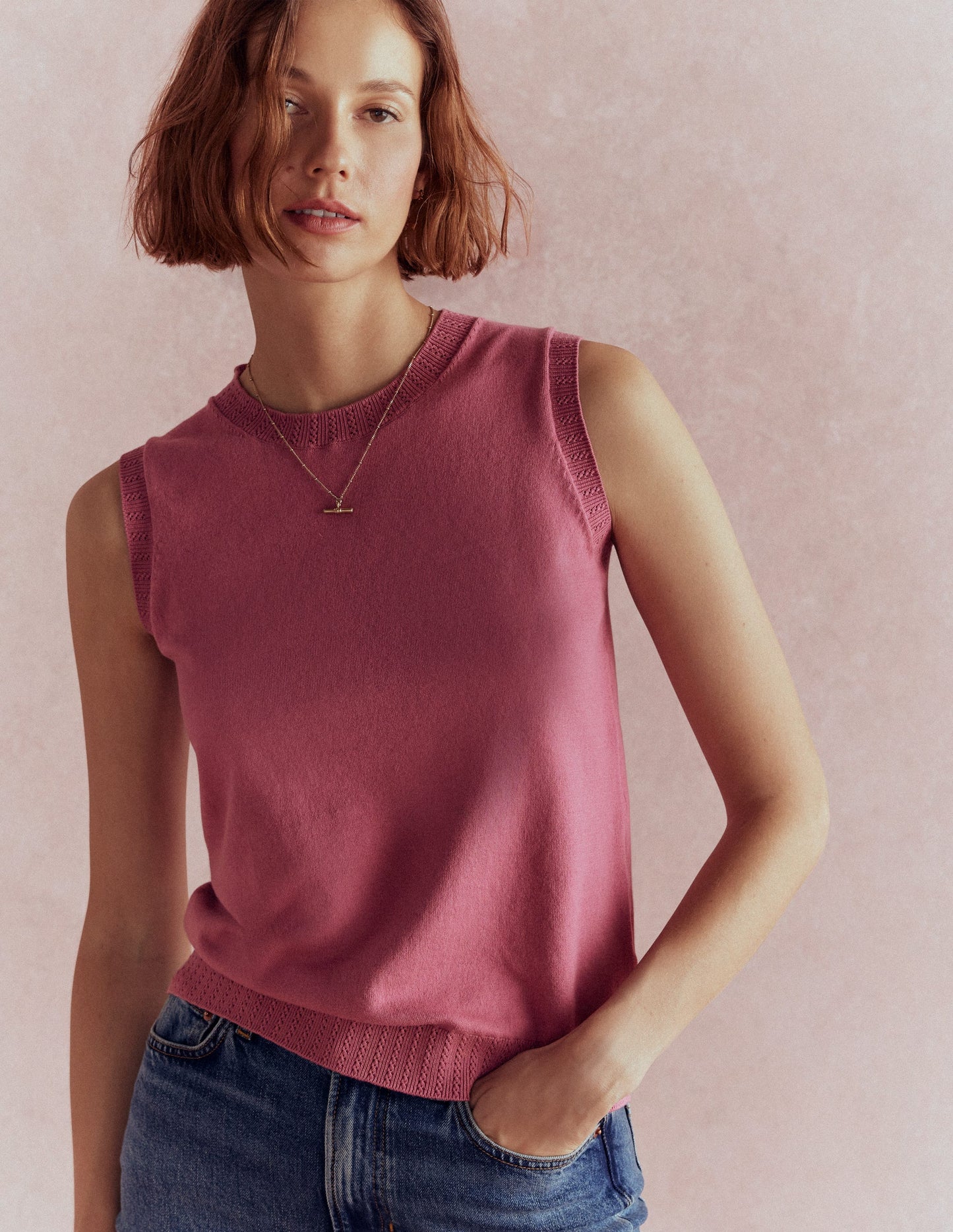 Emilia Cotton Crew Neck Tank-Pink Heather