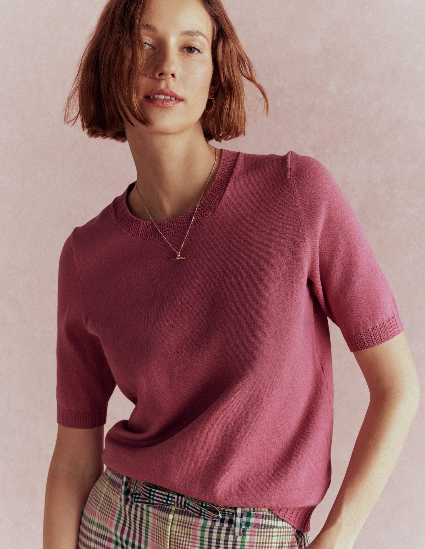 Emilia Cotton Crew T-shirt-Pink Heather
