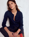 Emilia Cotton Crew Cardigan-Navy