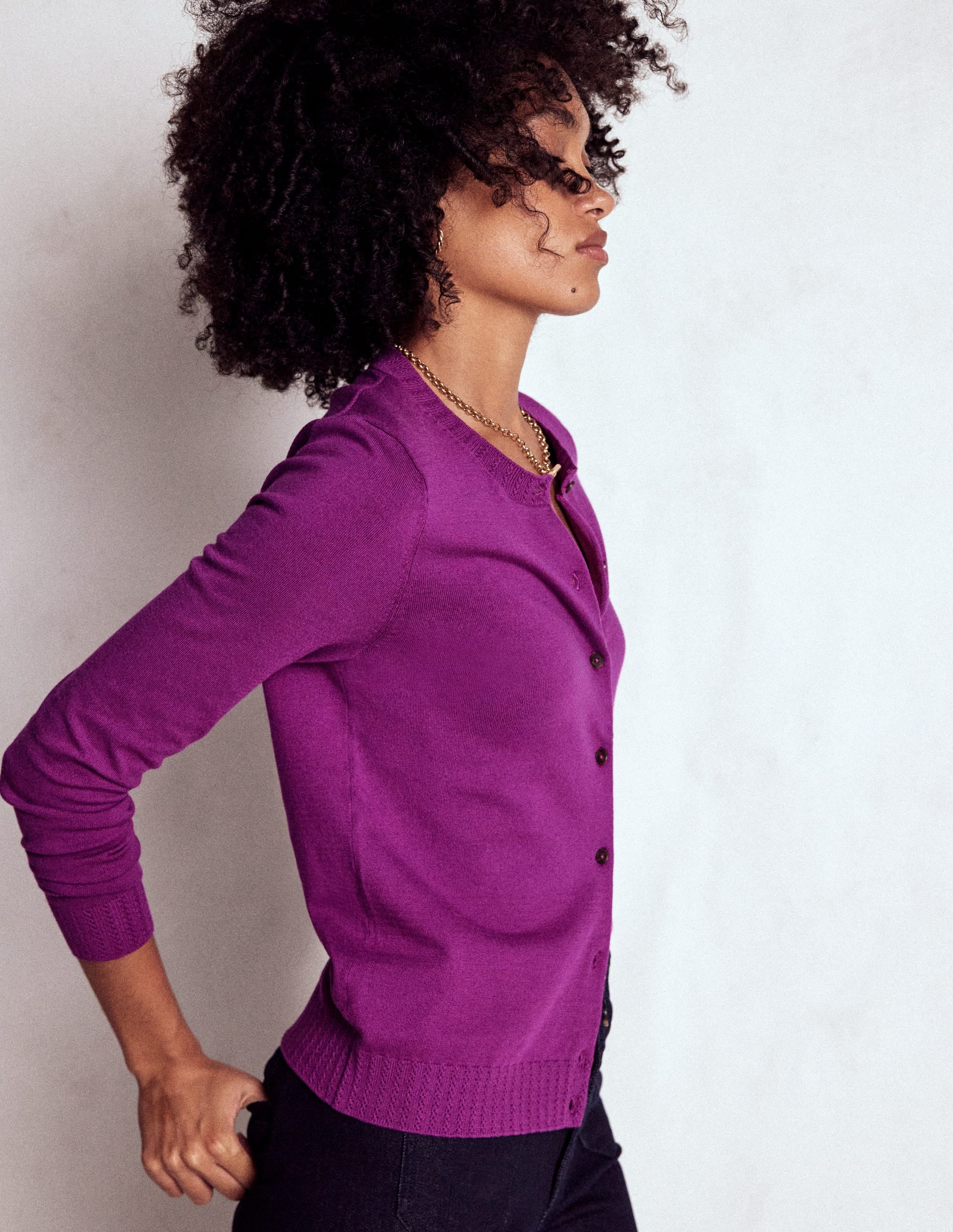 Emilia Cotton Crew Cardigan-Regal Purple - Image 1