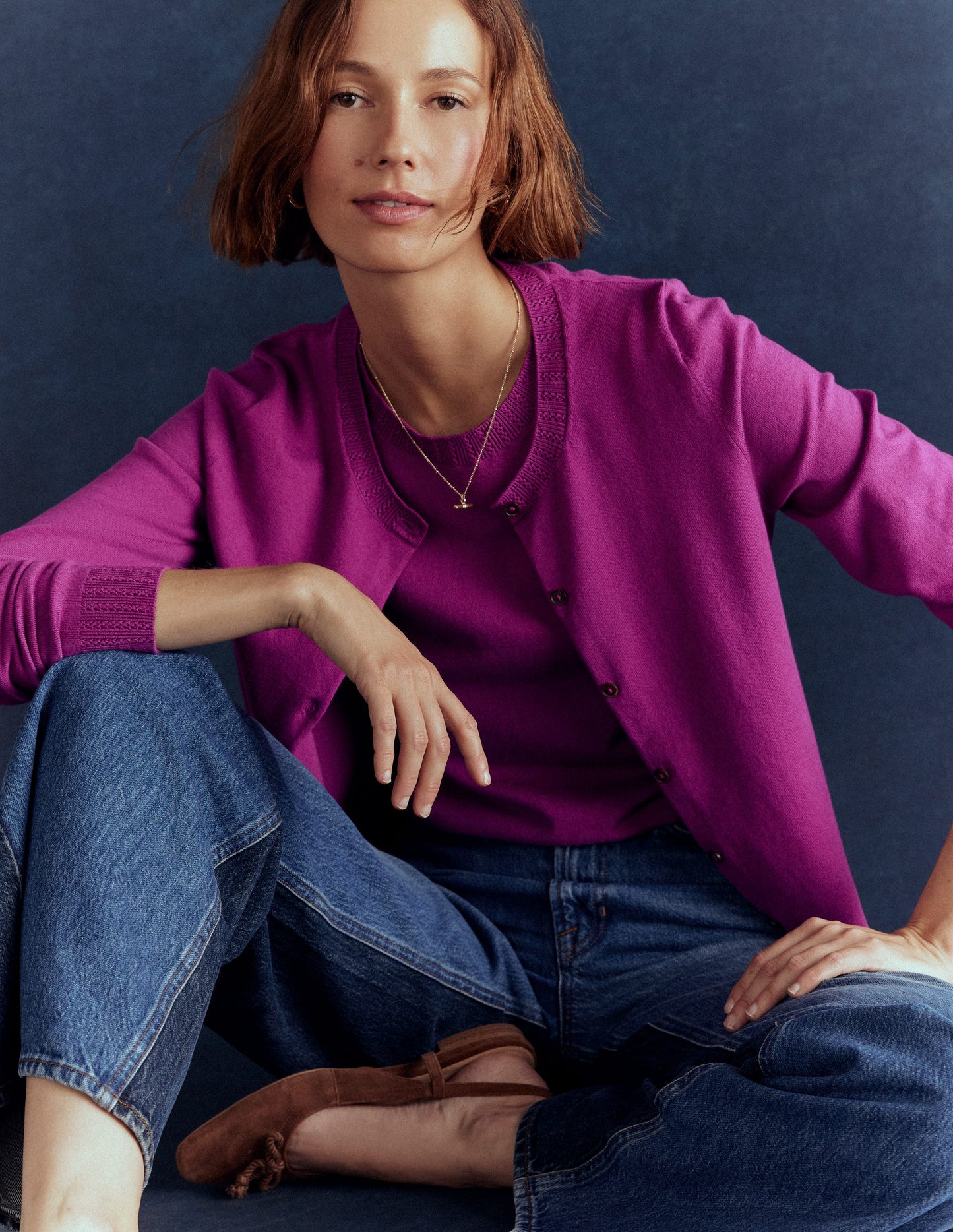 Emilia Cotton Crew Cardigan-Regal Purple