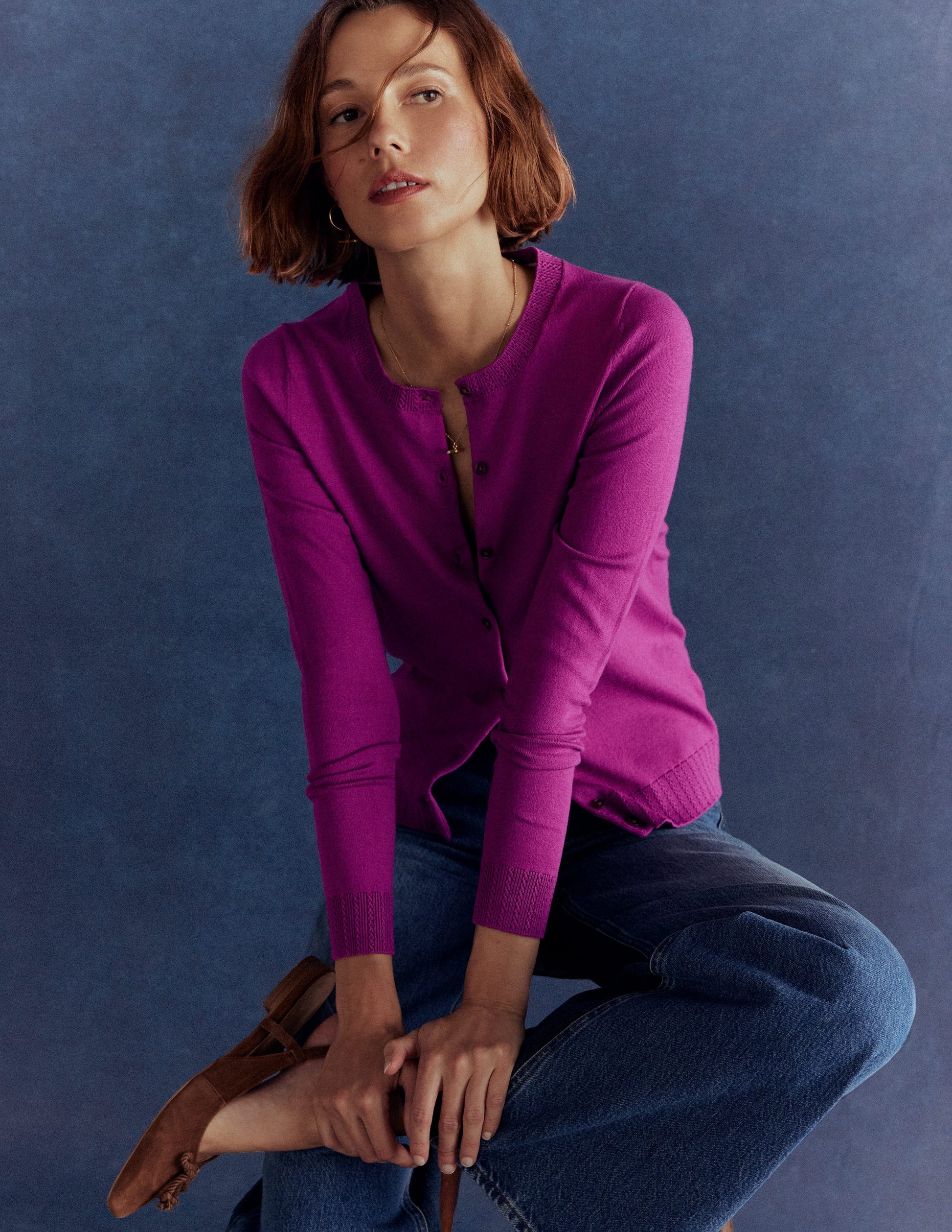 Emilia Cotton Crew Cardigan-Regal Purple-6