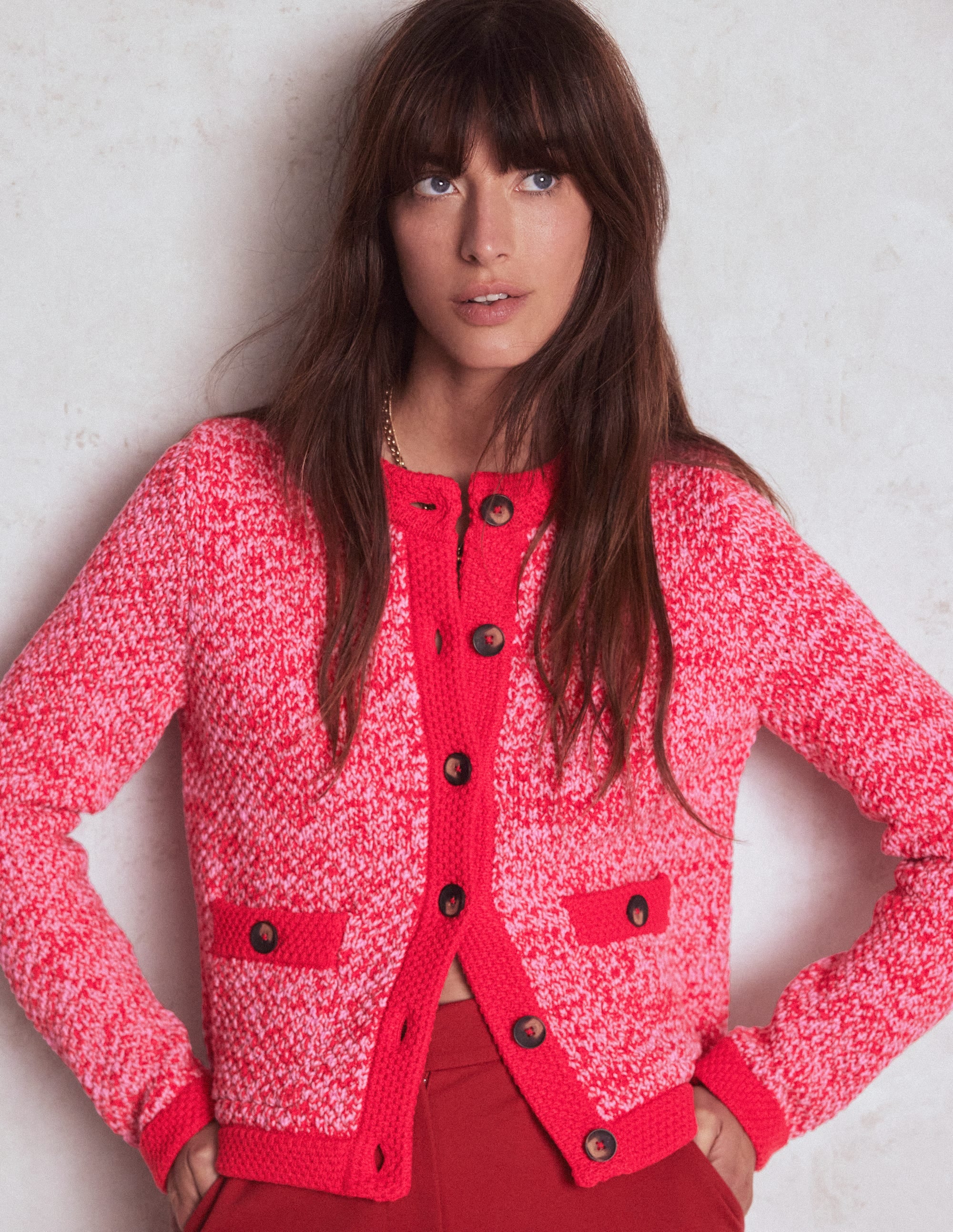 Libby Knitted Jacket-Pink Ribbon/ Poppy Red - Image 1