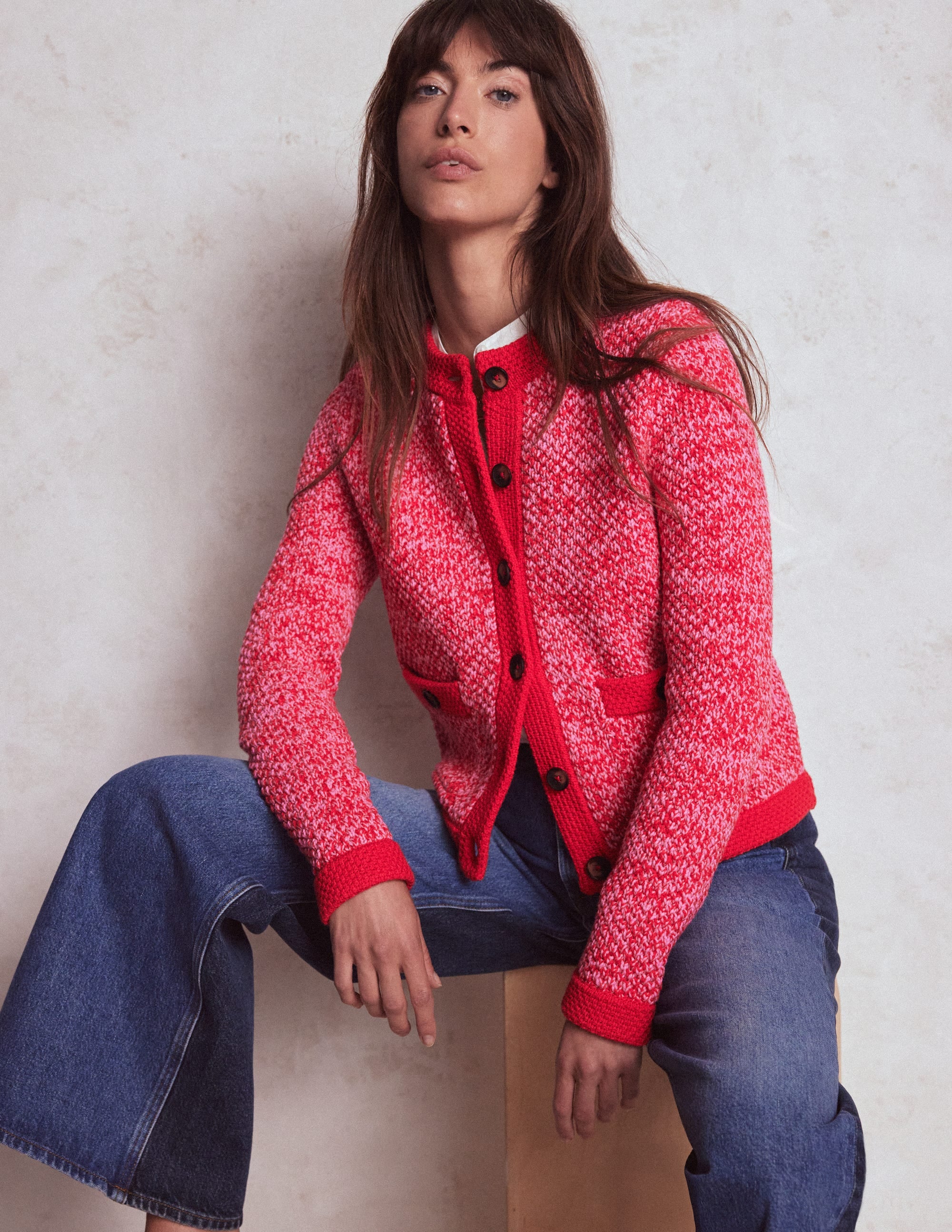 Libby Knitted Jacket-Pink Ribbon/ Poppy Red - Image 5